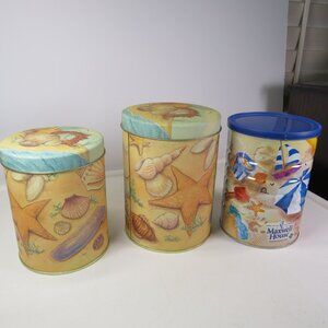 Metal (3) Sea Shell Beach Tins House of Lloyd 1992 & Maxwell House 2005